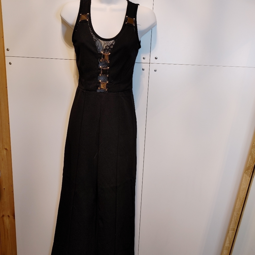 NWT Black Lace-Up Front Wide Leg Jumpsuit Boutique Sleeveless Evening Party - Picture 4 of 8